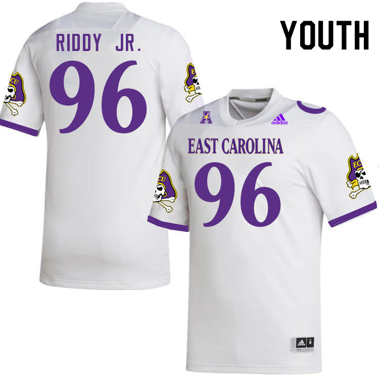 Youth #96 Samuel Riddy Jr. ECU Pirates College Football Jerseys Stitched-White